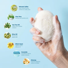 Roycederm sulfur soap tea tree oil infusion scene emphasizing refreshing cleansing.