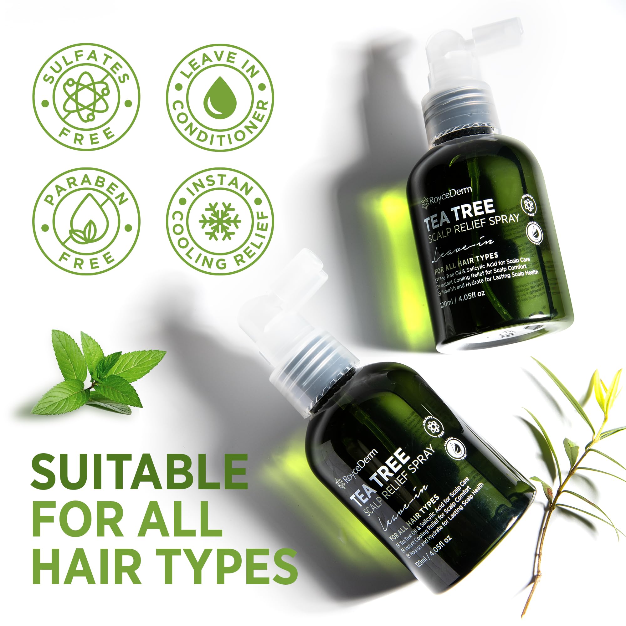 Roycederm Tea Tree product packaging showcases clean, paraben-free approach.