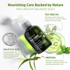 Roycederm Tea Tree Salicylic Acid ingredient highlights flakes care and cleansing.