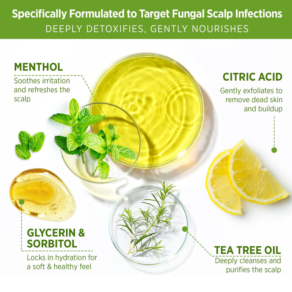 Hands applying Roycederm Tea Tree Scalp Scrub for a pre-shampoo ritual.