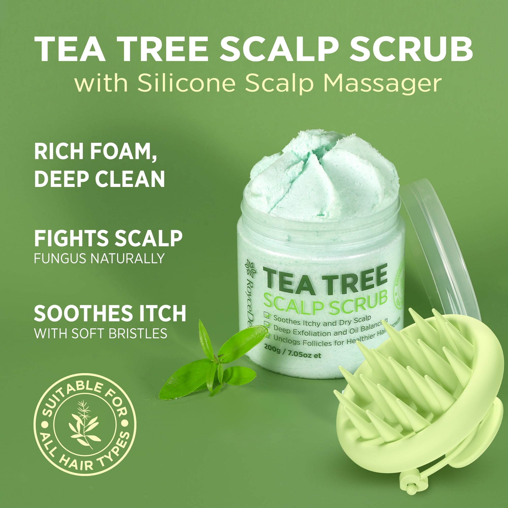Close-up of exfoliating particles in Roycederm scrub for thorough cleansing.