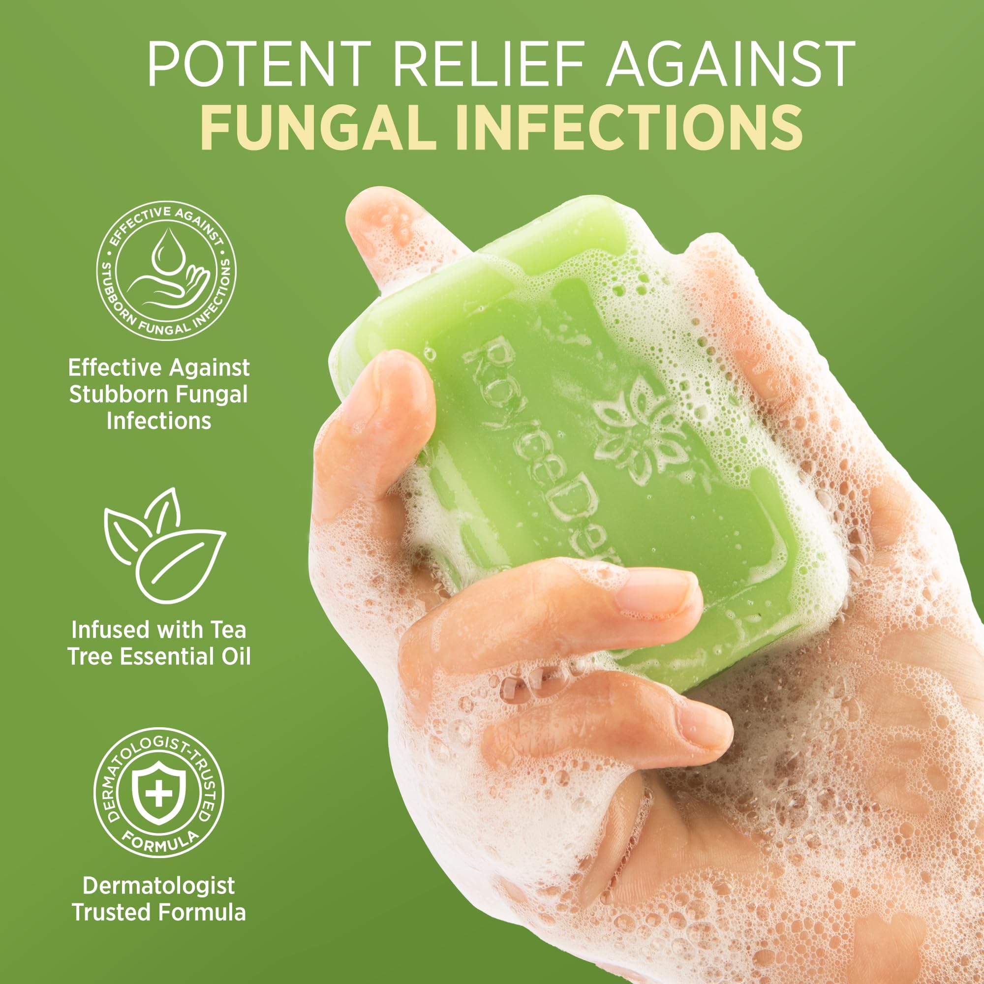 Roycederm tea tree soap lather on hands for face and body cleanse