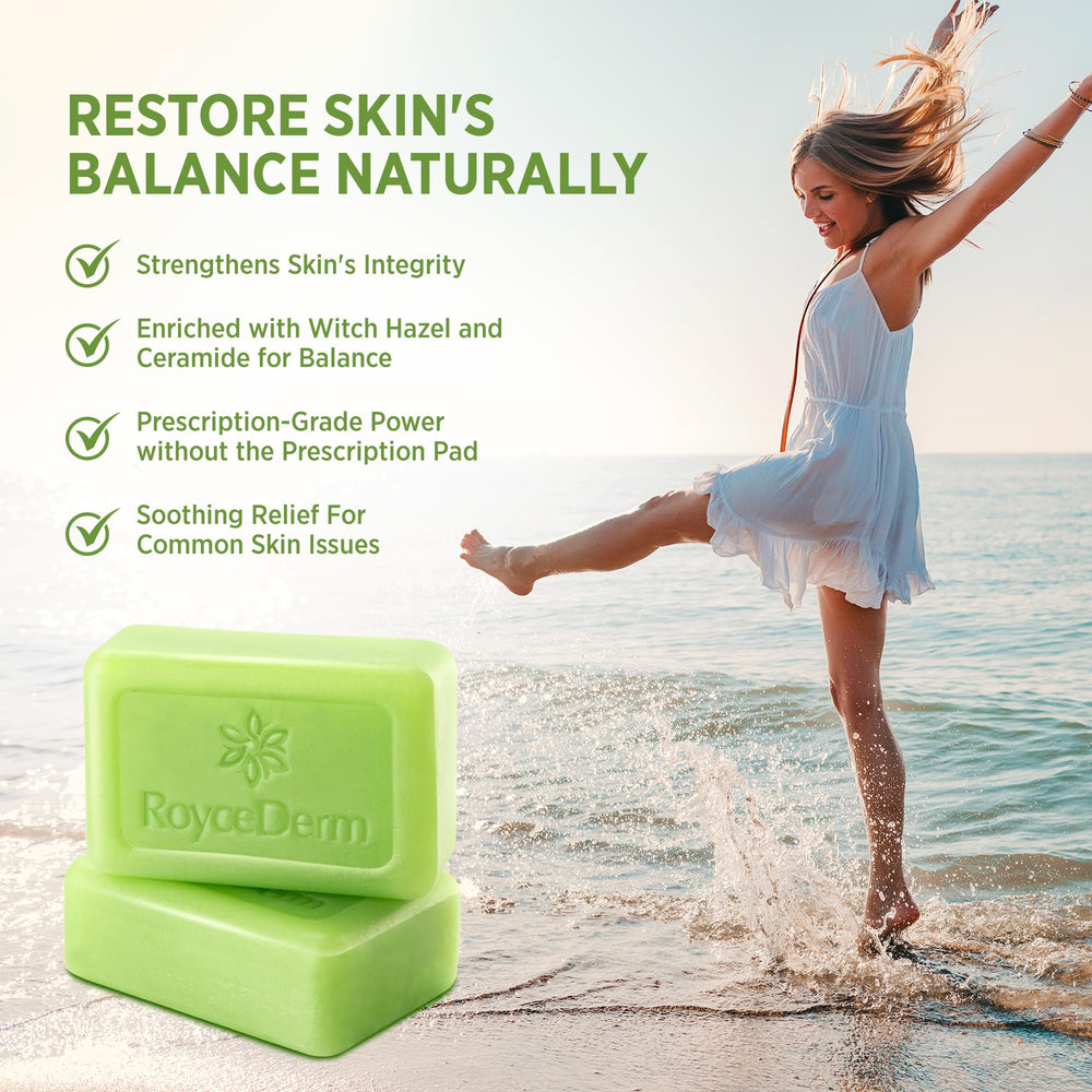 Roycederm tea tree soap on bathroom shelf for daily use