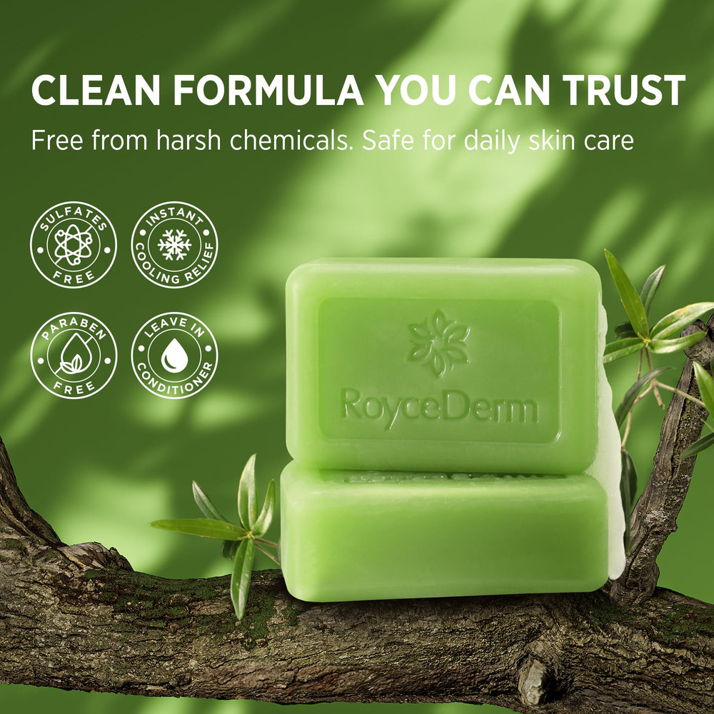 Roycederm Tea Tree Soap on washcloth evokes spa-like experience and versatile body use.