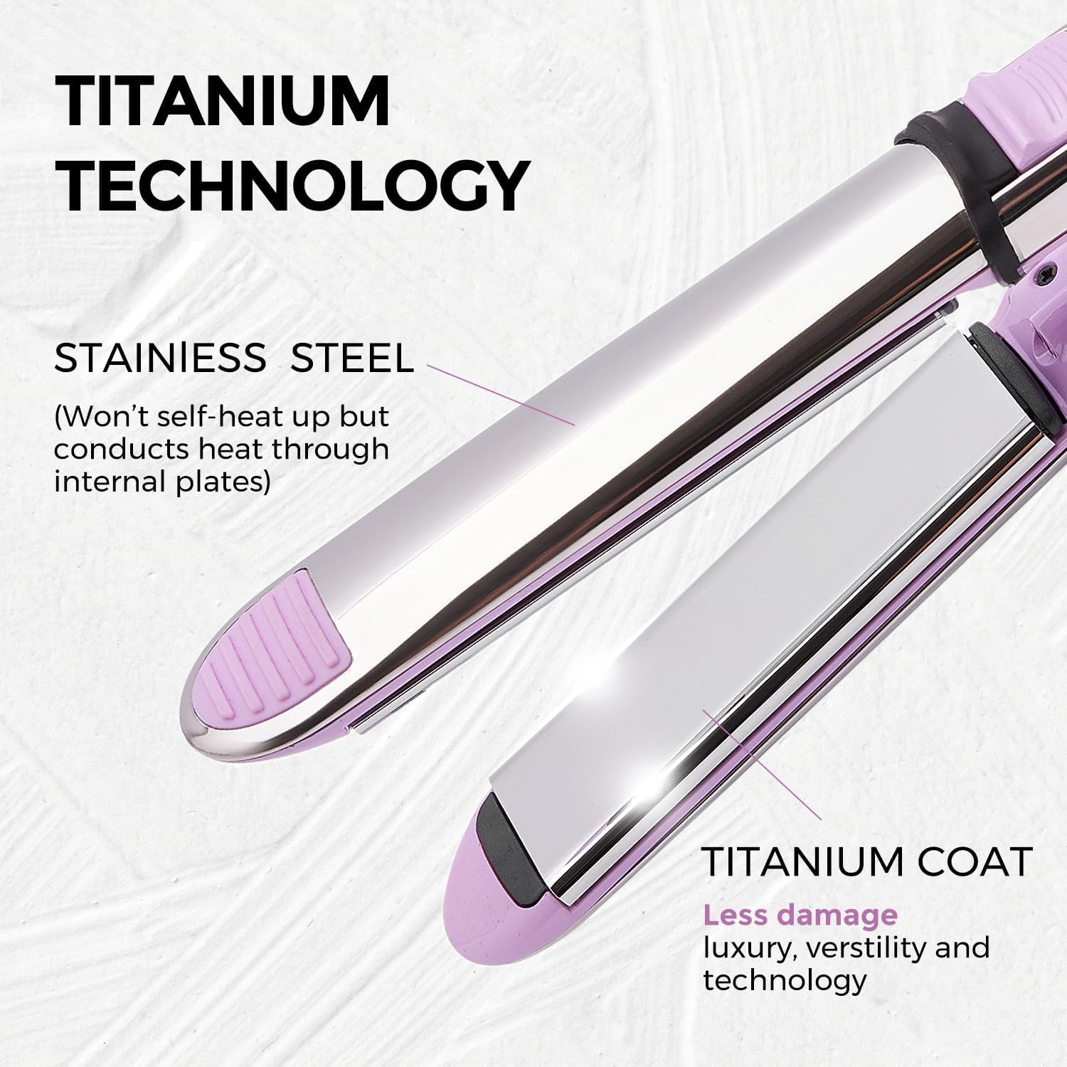 Rozamor 2-in-1 flat iron side controls show precise temperature adjustments for styling versatility.