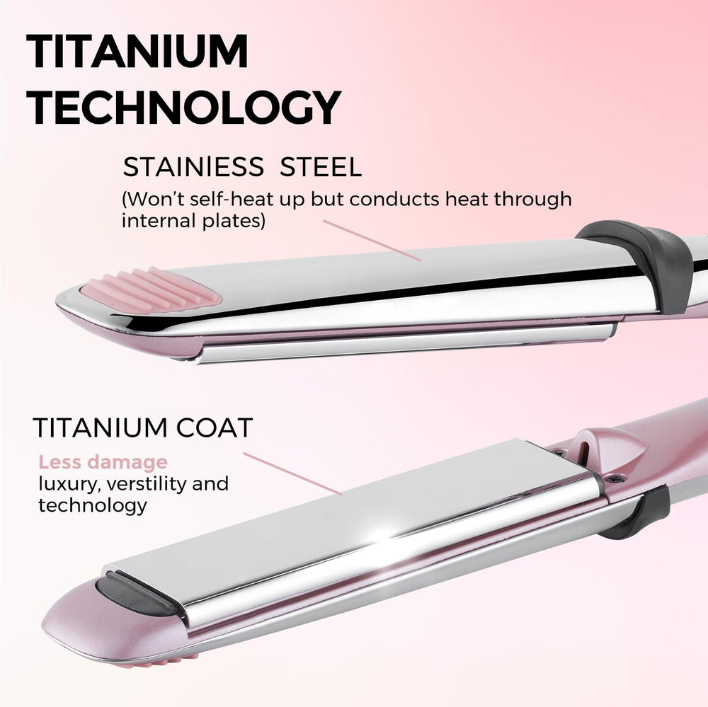 Rozamor titanium flat iron plates closeup showing coating for smooth glide