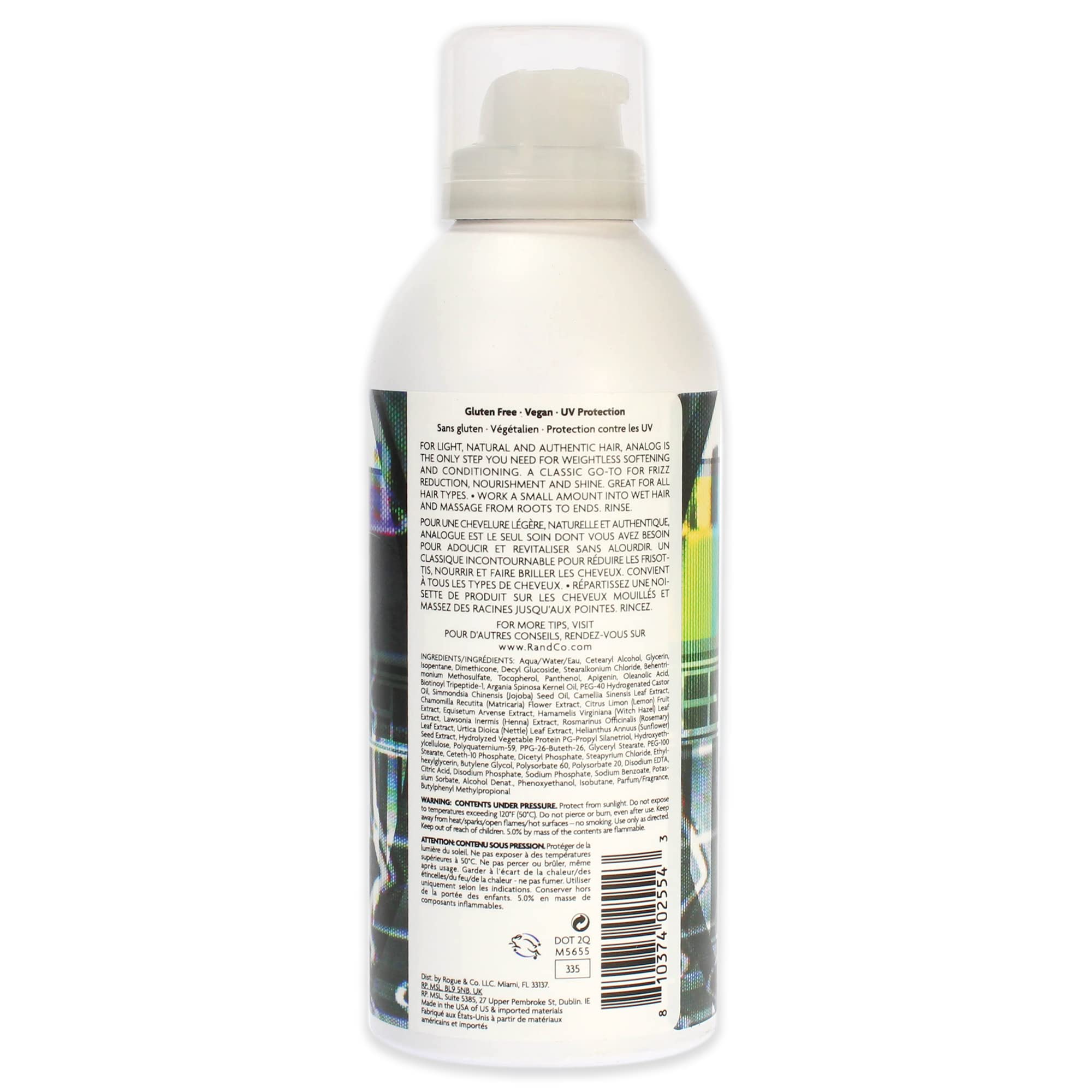 R+Co ANALOG bottle closeup highlights nourishing formula for smooth hair