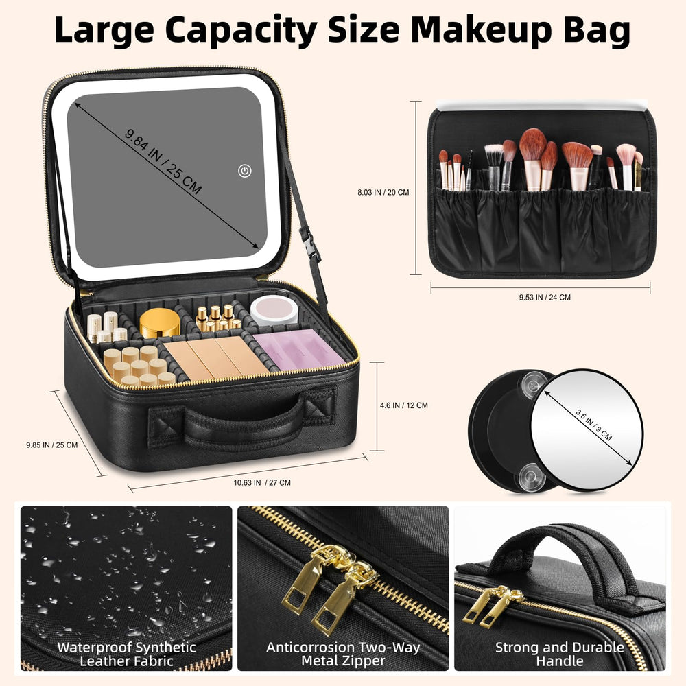 RRtide travel makeup bag full-screen light mirror enables color-accurate makeup.