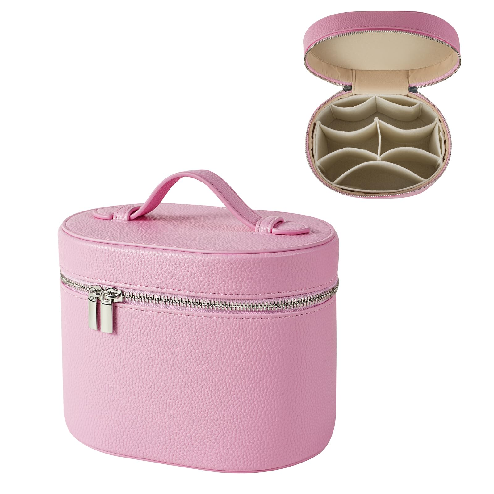 RSRSLEII pink aesthetic makeup bag front view for stylish on-the-go vanity storage
