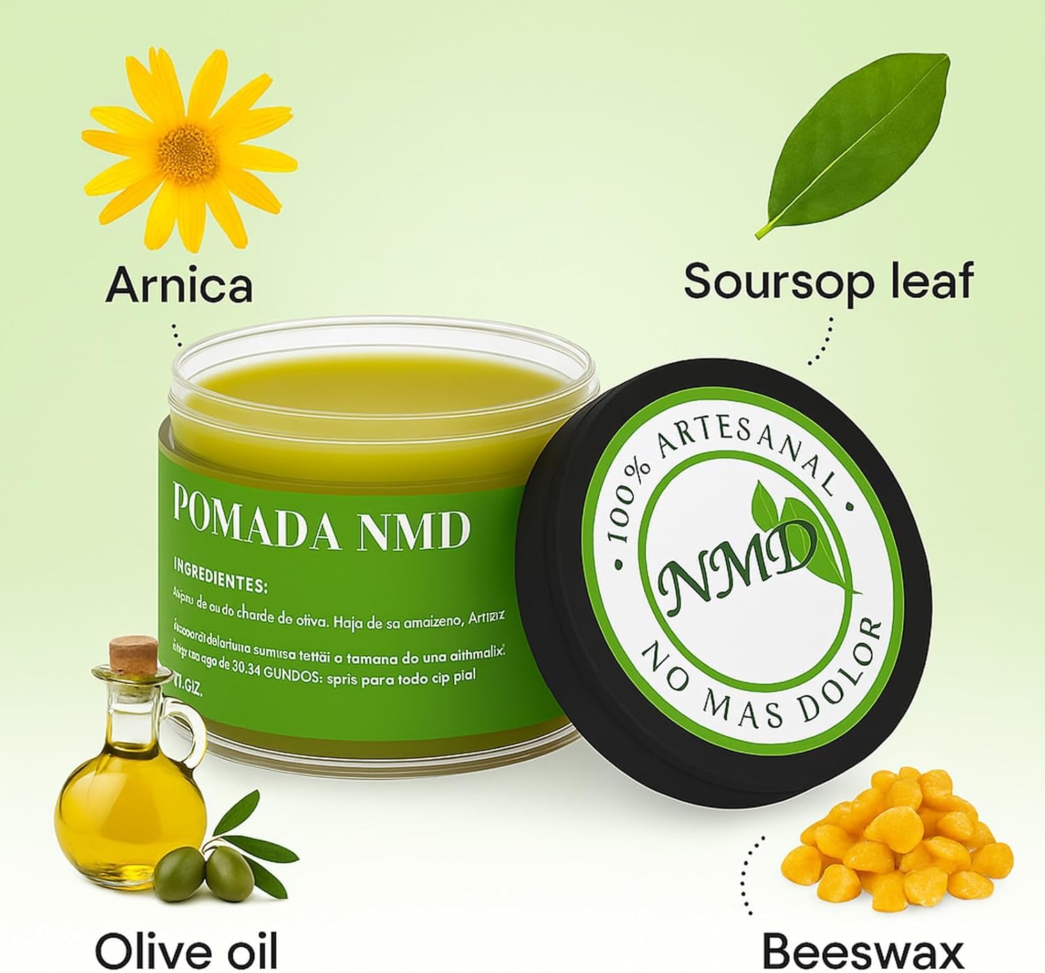 RTQSU Pomada NMD arnica-olive-oil blend emphasizes herbal support for joints.