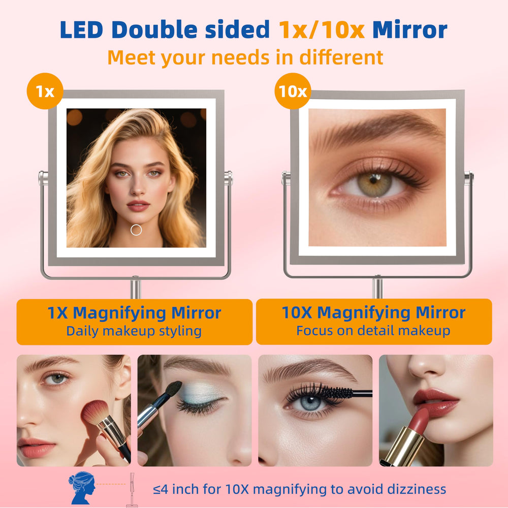 Ruacq makeup mirror height adjustable to fit various countertop heights and seating positions
