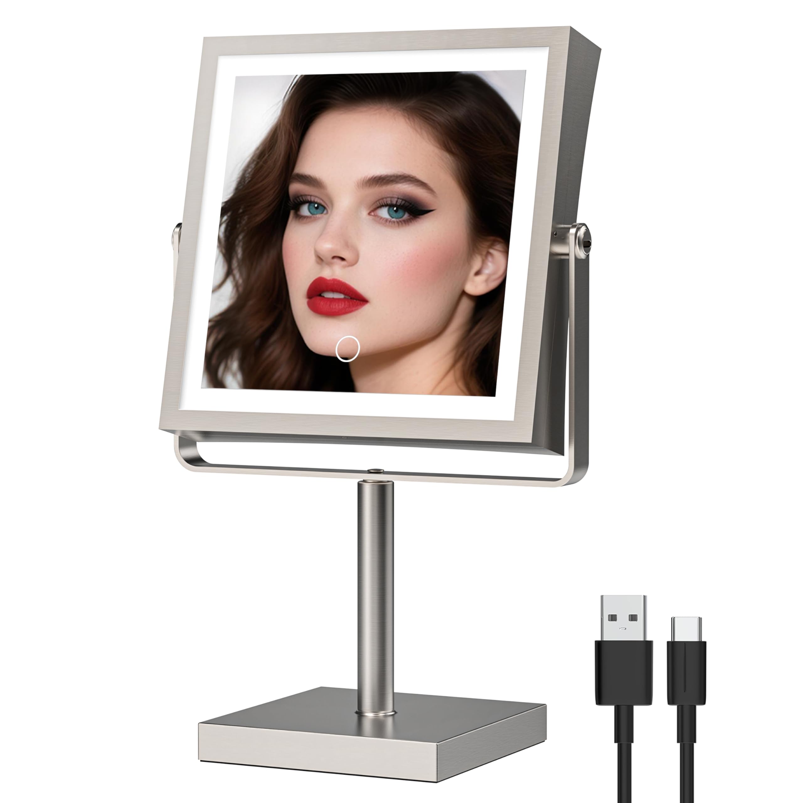 Ruacq rechargeable makeup mirror 4000mAh demonstrates cordless operation for easy, portable grooming