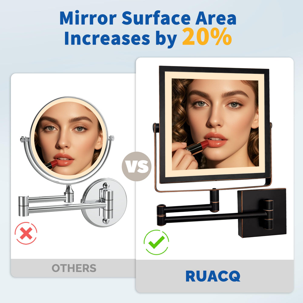 Ruacq square design increasing mirror area by 20% for better visibility.