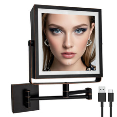 Ruacq rechargeable wall-mounted makeup mirror front view in oil rubbed bronze, ideal for everyday makeup.
