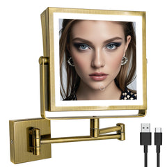 Ruacq rechargeable wall-mount mirror shows 1x/10x with bright LEDs for makeup precision