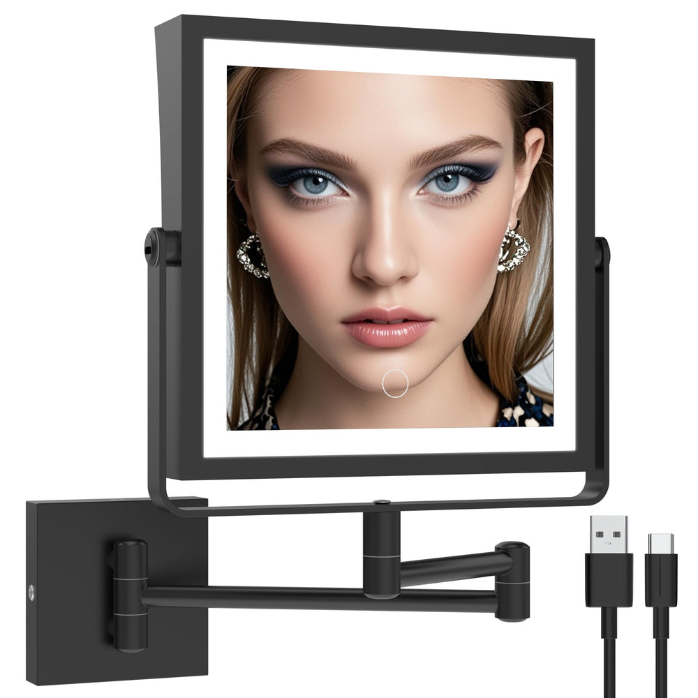 Ruacq rechargeable wall-mounted makeup mirror with lights delivers even illumination for makeup routines.