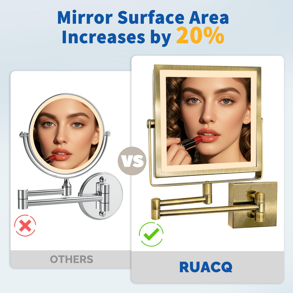 Ruacq square design increases mirror area for easier viewing