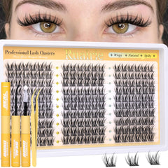 Ruairie manga lash clusters kit spike design enhances a dramatic, wide-eyed look.