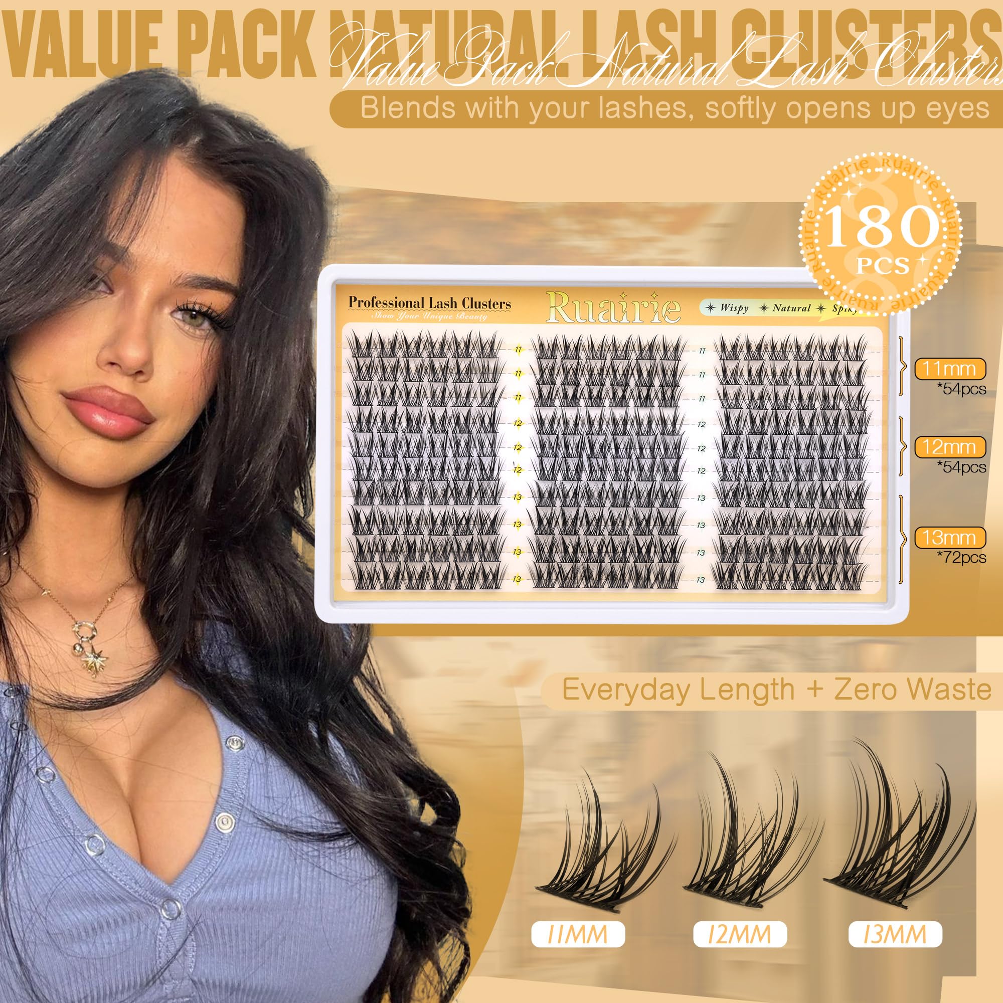 Ruairie natural-weightless lash clusters provide comfortable wear with a natural appearance.