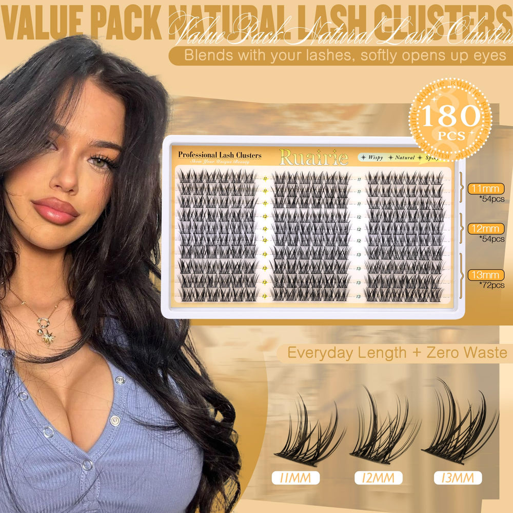 Ruairie natural-weightless lash clusters provide comfortable wear with a natural appearance.