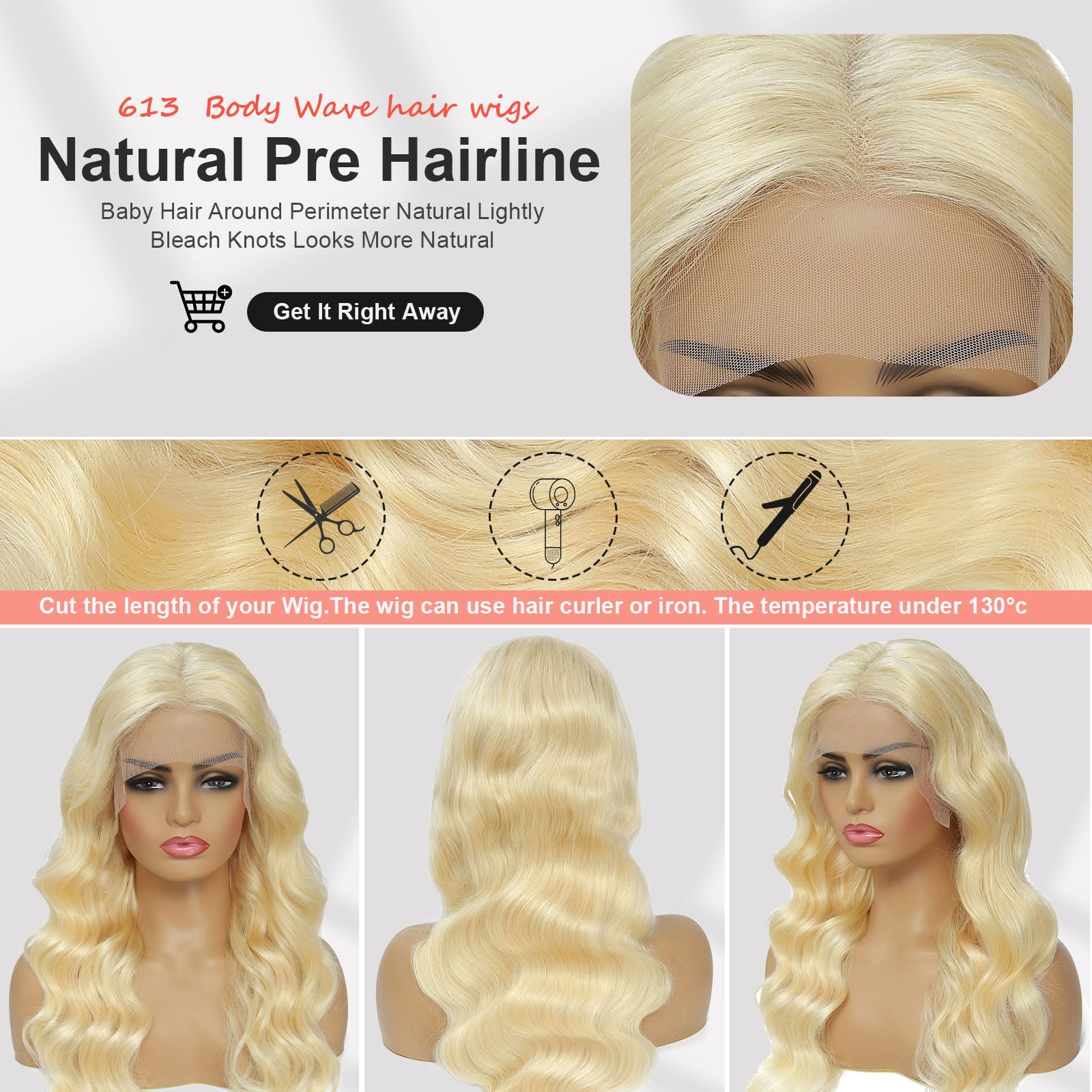 Ruaswey 613 pre-plucked hairline ensures minimal styling time.
