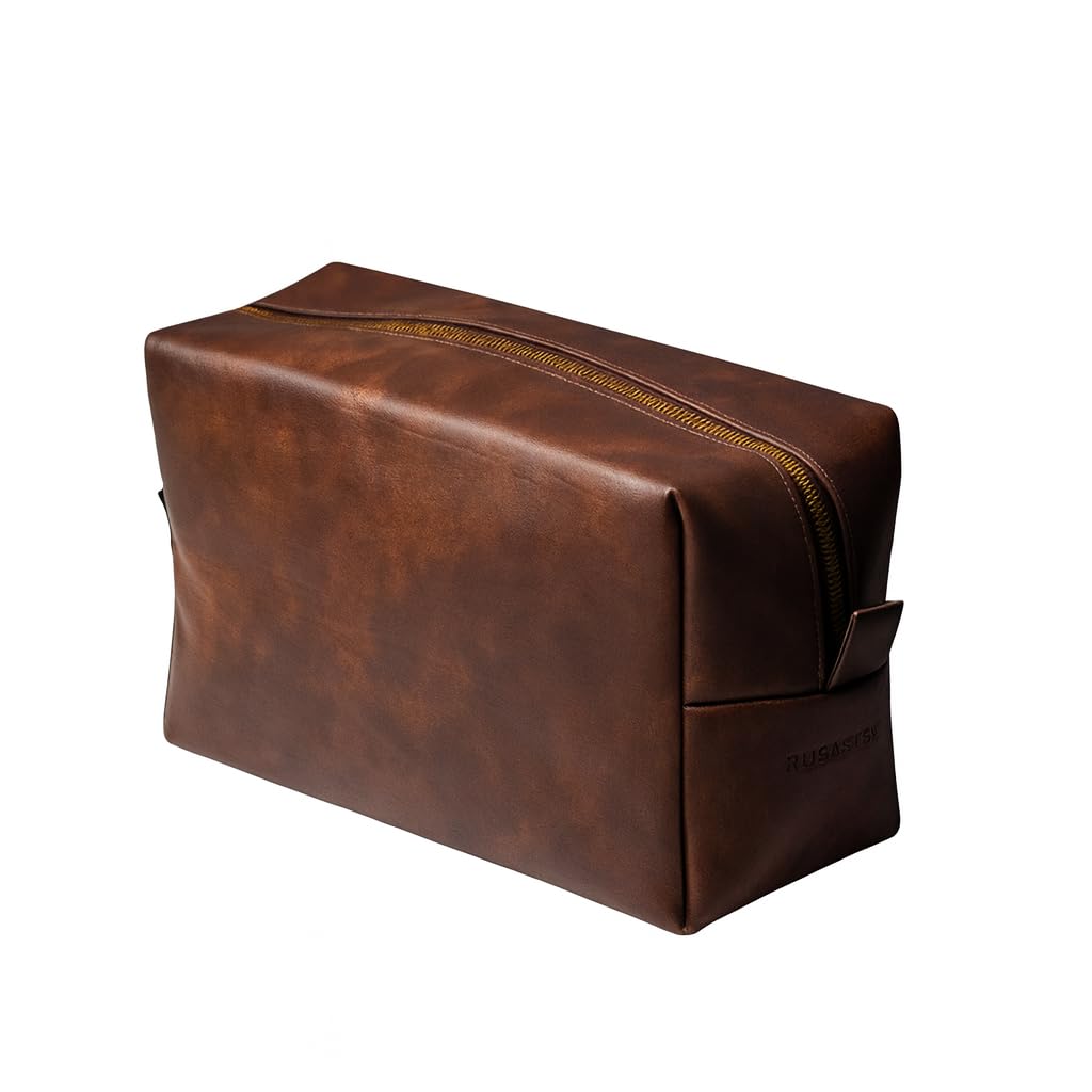 Rubab Men premium toiletry kit bag tan front view for organized travel storage.