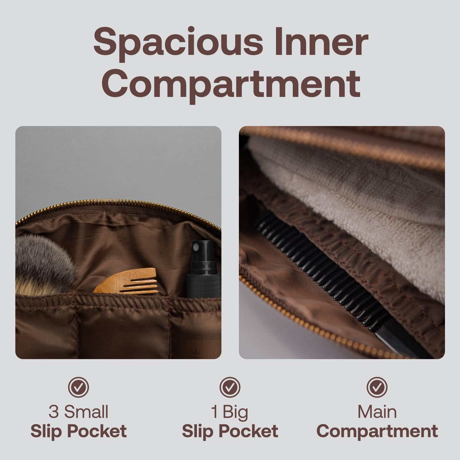 Rubab Men premium toiletry kit bag tan side view shows durable vegan leather for frequent travel.