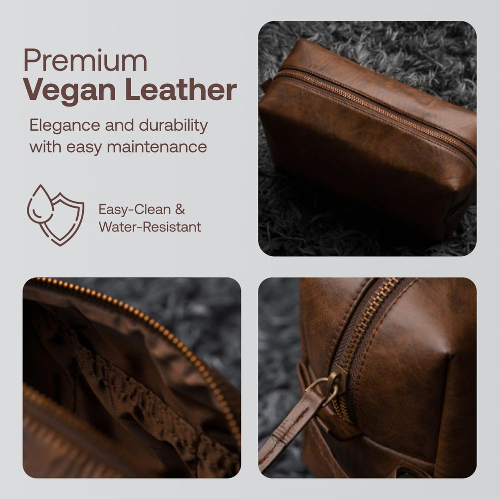 Rubab Men premium toiletry kit bag vegan leather closeup highlighting hand-stitched durability.