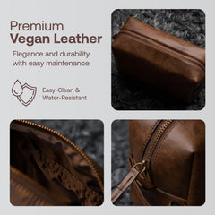 Rubab Men premium toiletry kit bag vegan leather closeup highlighting hand-stitched durability.