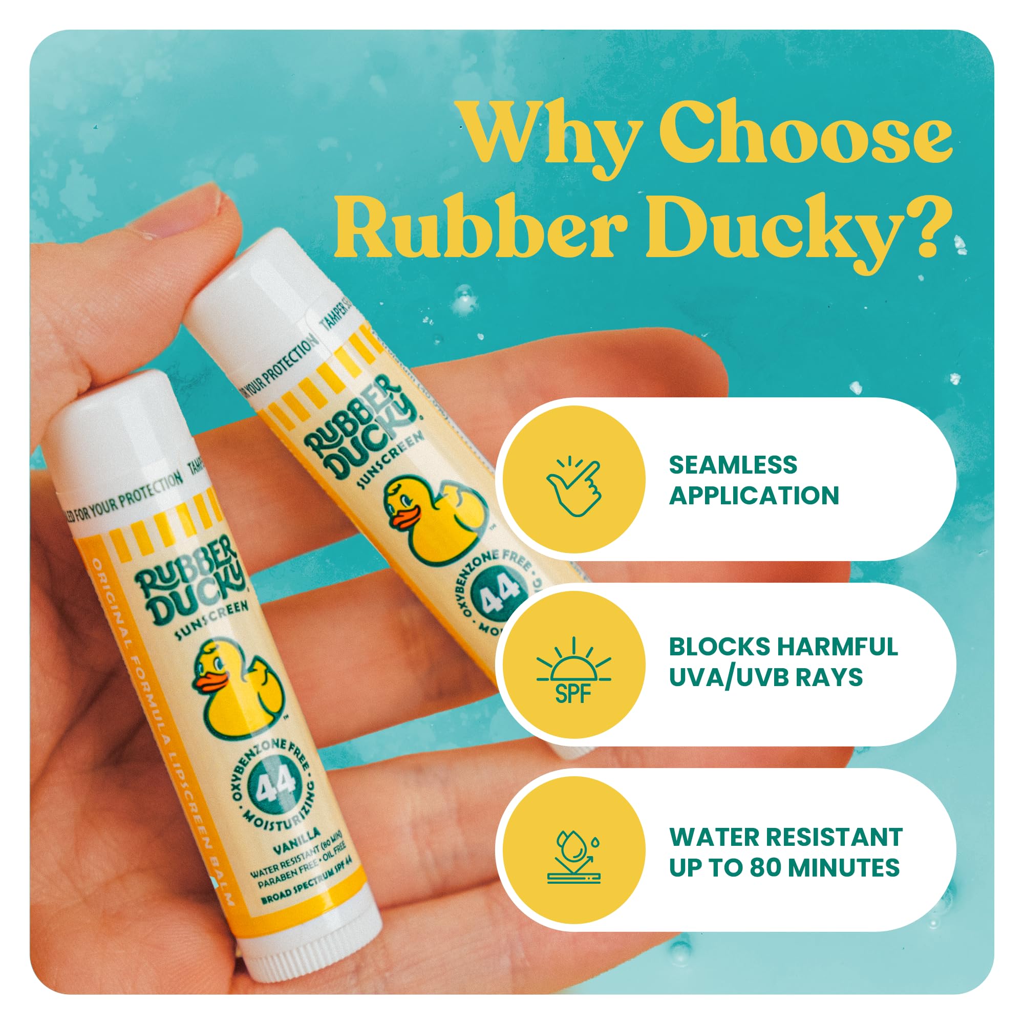 Rubber Ducky lip sunscreen SPF 44 leaves no white cast