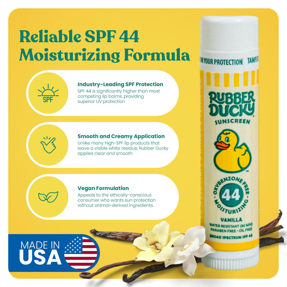 Rubber Ducky water-resistant lip balm suited for outdoor activities.