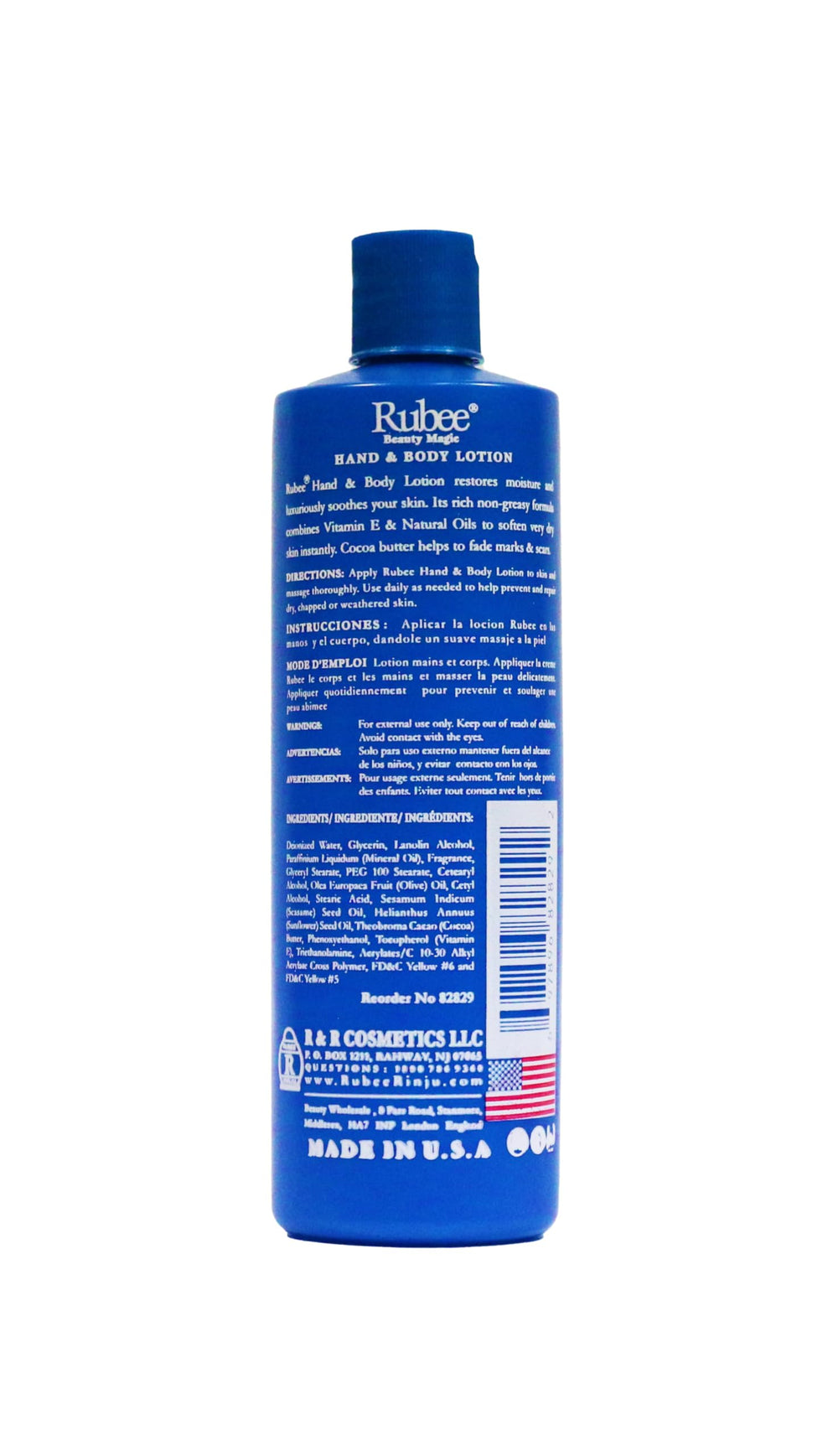 Rubee Magic Hand & Body Lotion six-pack packaging on shelf for family care.