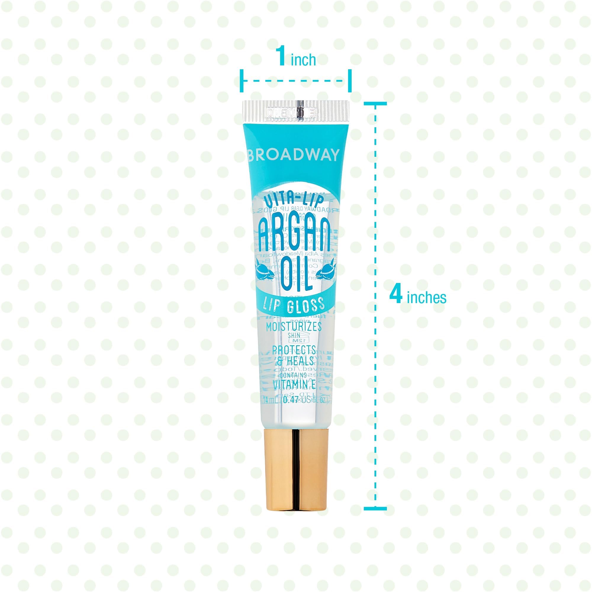 Ruby Kisses Broadway Vita-Lip Gloss argan-oil feature underscores smoothing properties.