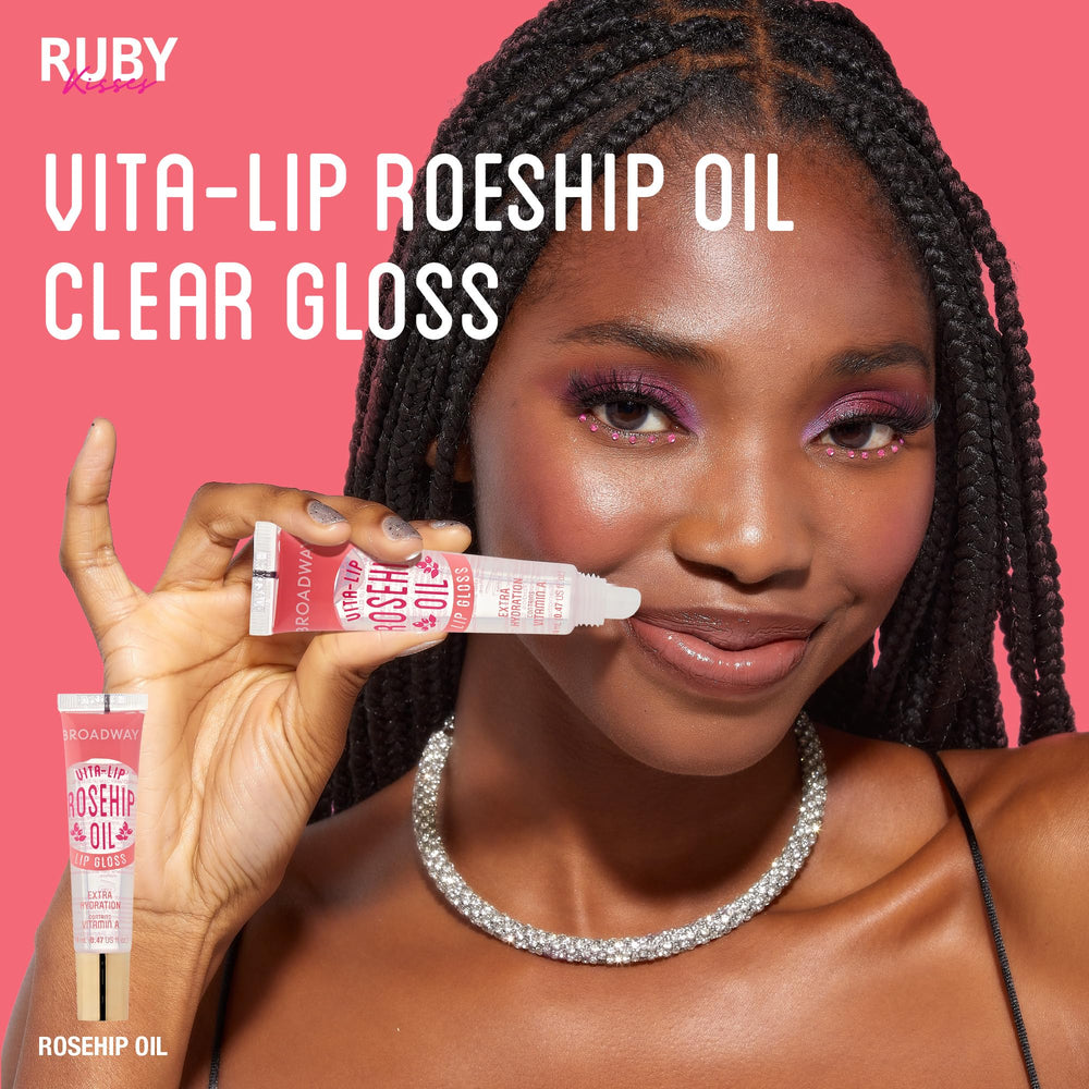 Ruby Kisses Broadway Vita-Lip Gloss non-sticky swatch gliding smoothly