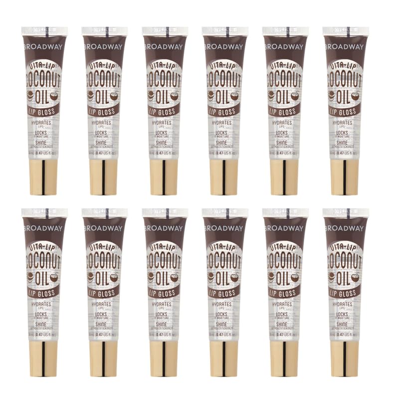 Ruby Kisses Broadway Vita-Lip Clear Gloss pack shot highlights a twelve-pack for all-day hydration