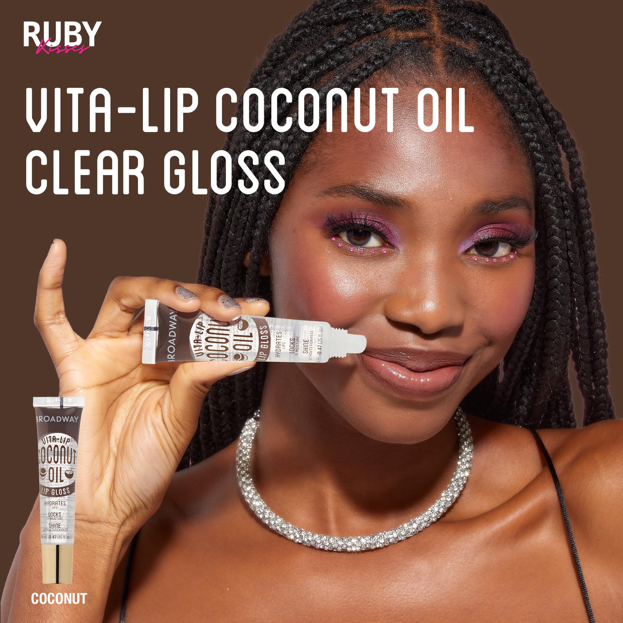 Ruby Kisses Broadway Vita-Lip on-lips shot demonstrates sheer versatile use with lip color