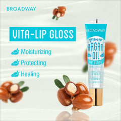 Ruby Kisses Broadway Vita-Lip gloss applied on lips for even coverage.