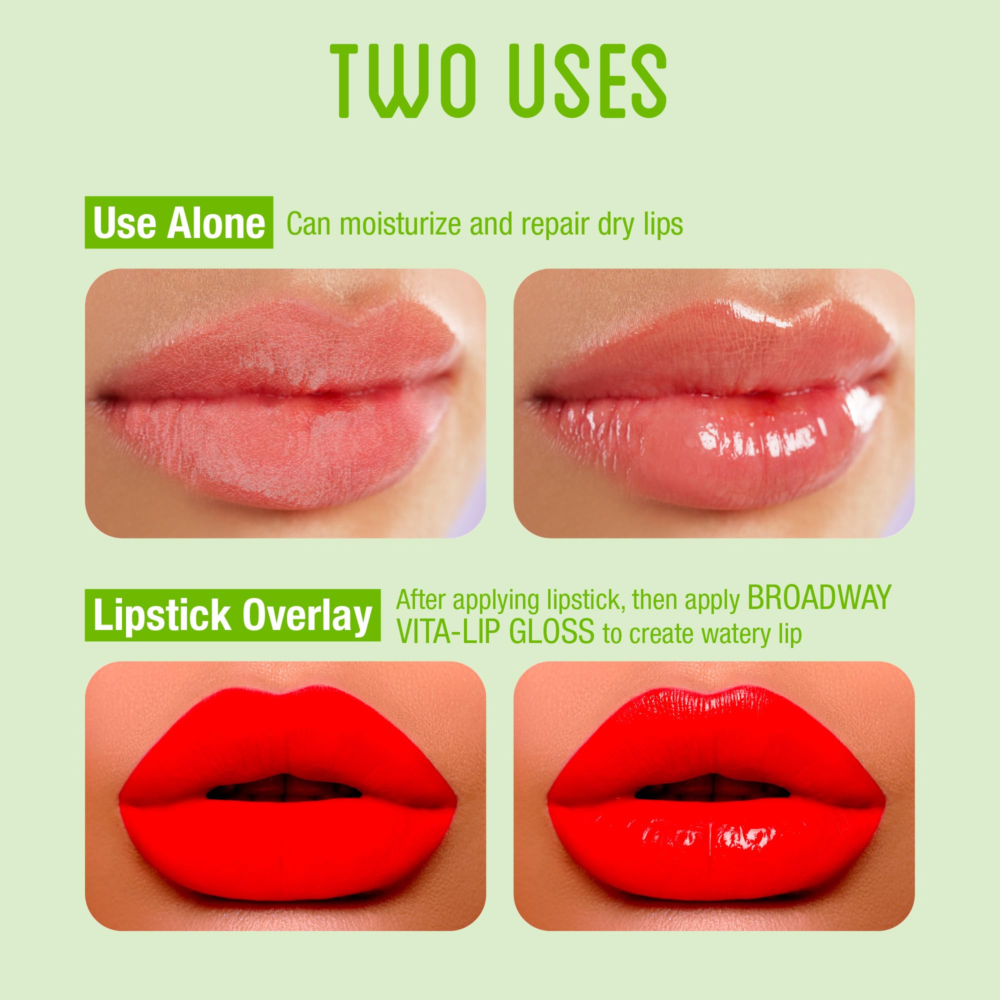 Ruby Kisses Broadway Vita-Lip rosehip oil view emphasizes nourishing benefits.
