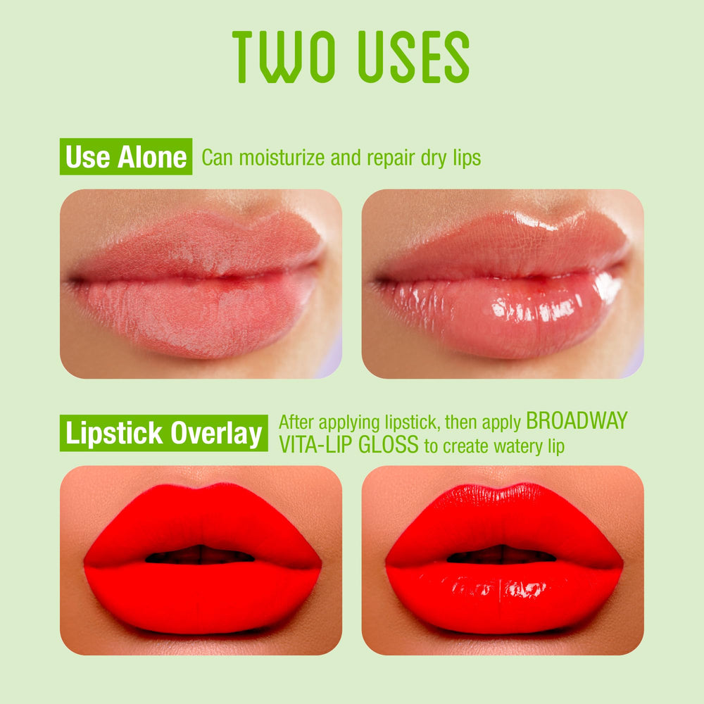 Ruby Kisses Broadway Vita-Lip rosehip oil view emphasizes nourishing benefits.