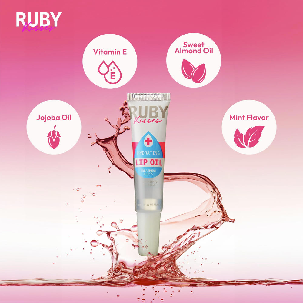 Ruby Kisses Hydrating Lip Oil Clear RLO01 pack display shows six-pack convenience.