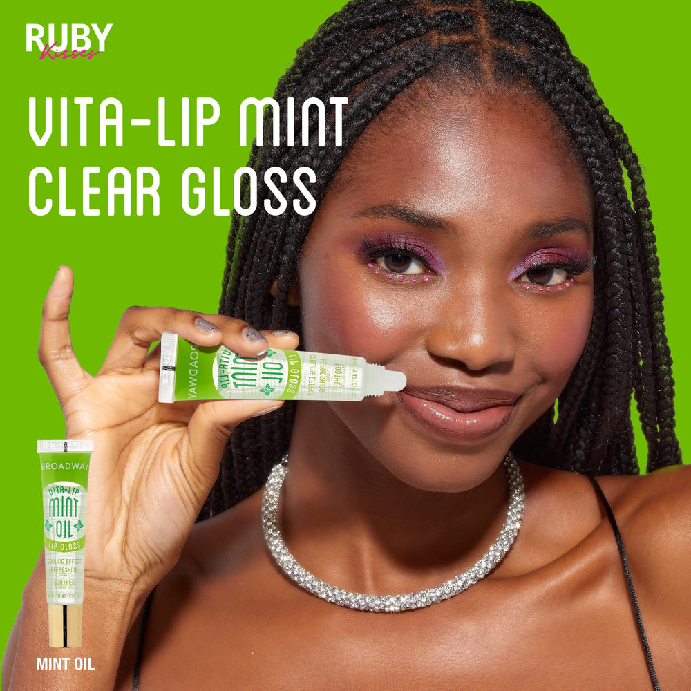 Ruby Kisses Broadway Vita-Lip gloss top view displaying smooth gel texture.