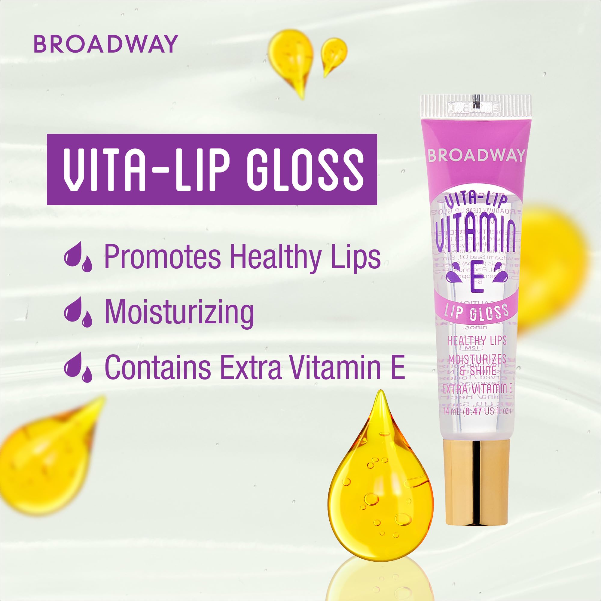 Ruby Kisses Broadway Vita-Lip oils visuals showing rosehip, coconut, mango ingredients.
