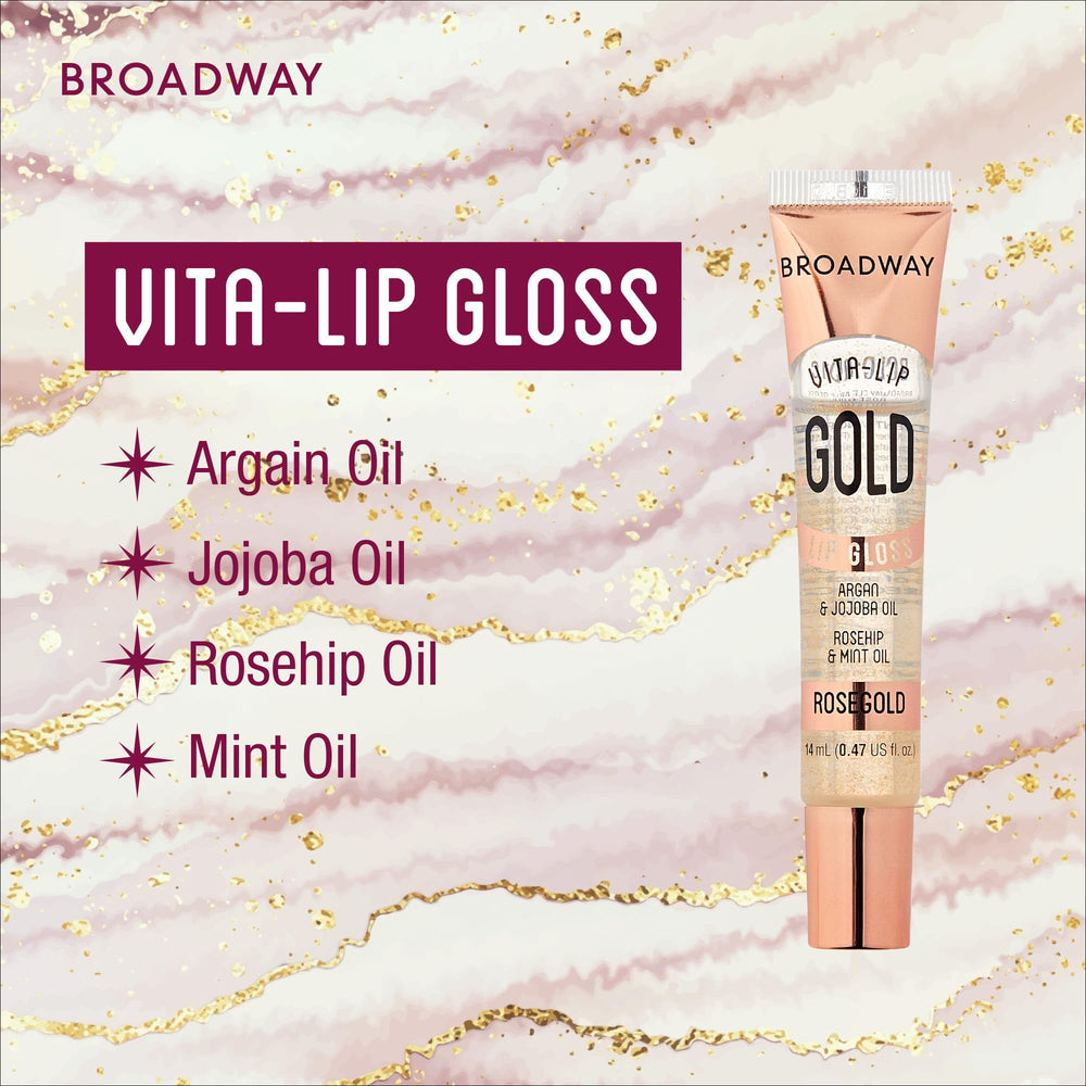 Ruby Kisses Broadway Vita-Lip gloss on lip with silky texture.