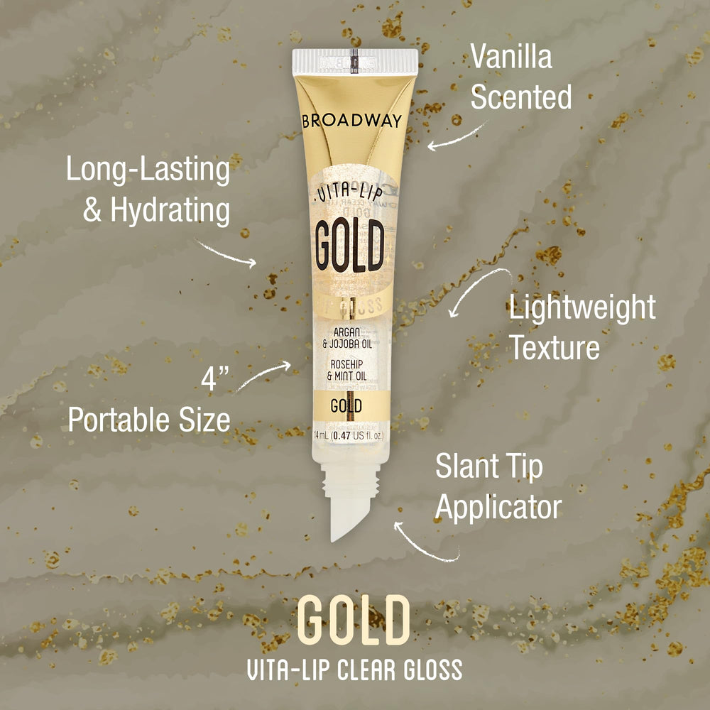 Ruby Kisses Broadway Vita-Lip gloss tube application demonstrating easy glide and non-sticky finish.