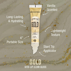 Ruby Kisses Broadway Vita-Lip gloss tube application demonstrating easy glide and non-sticky finish.