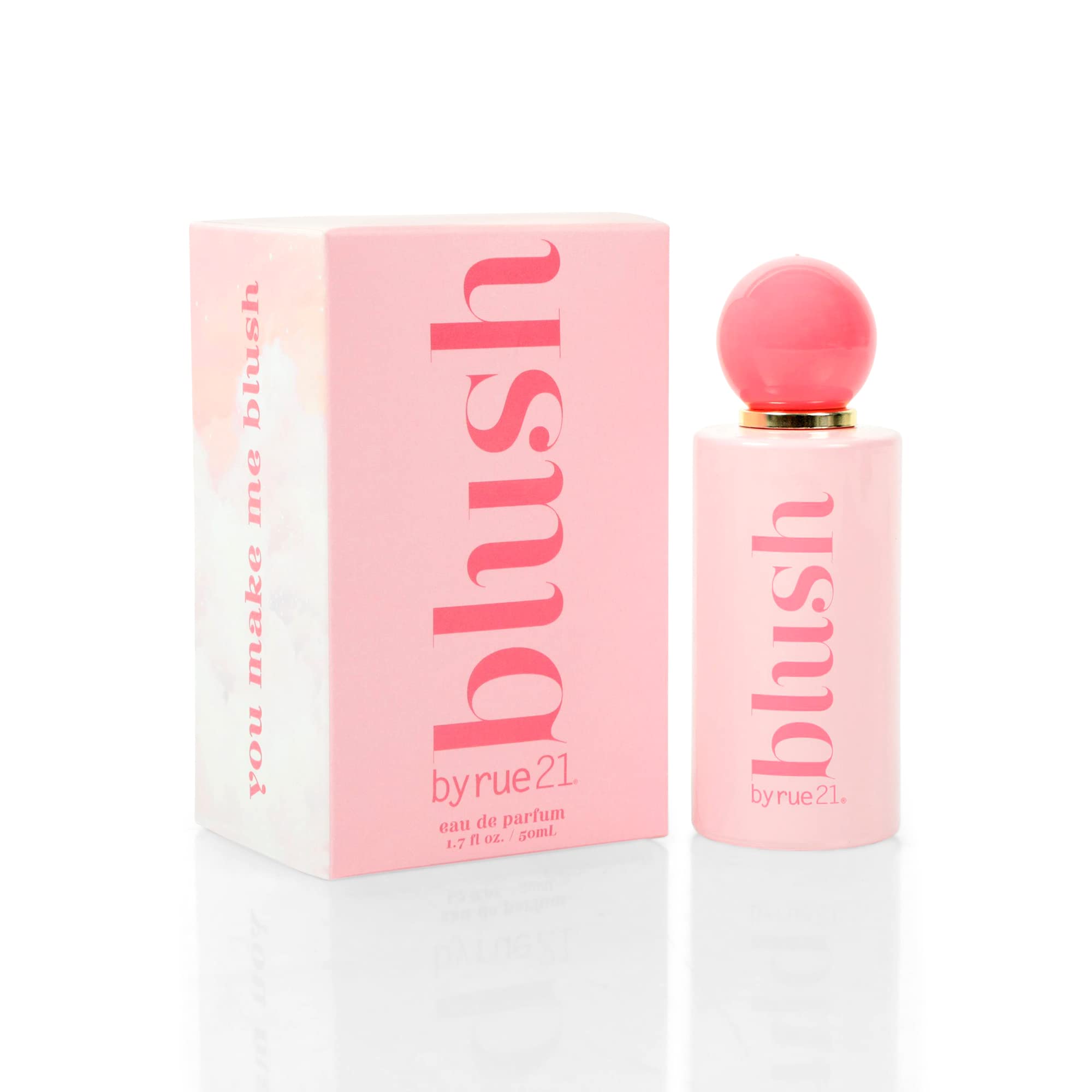 Rue 21 Blush Eau De Parfum bottle on vanity for everyday floral charm.