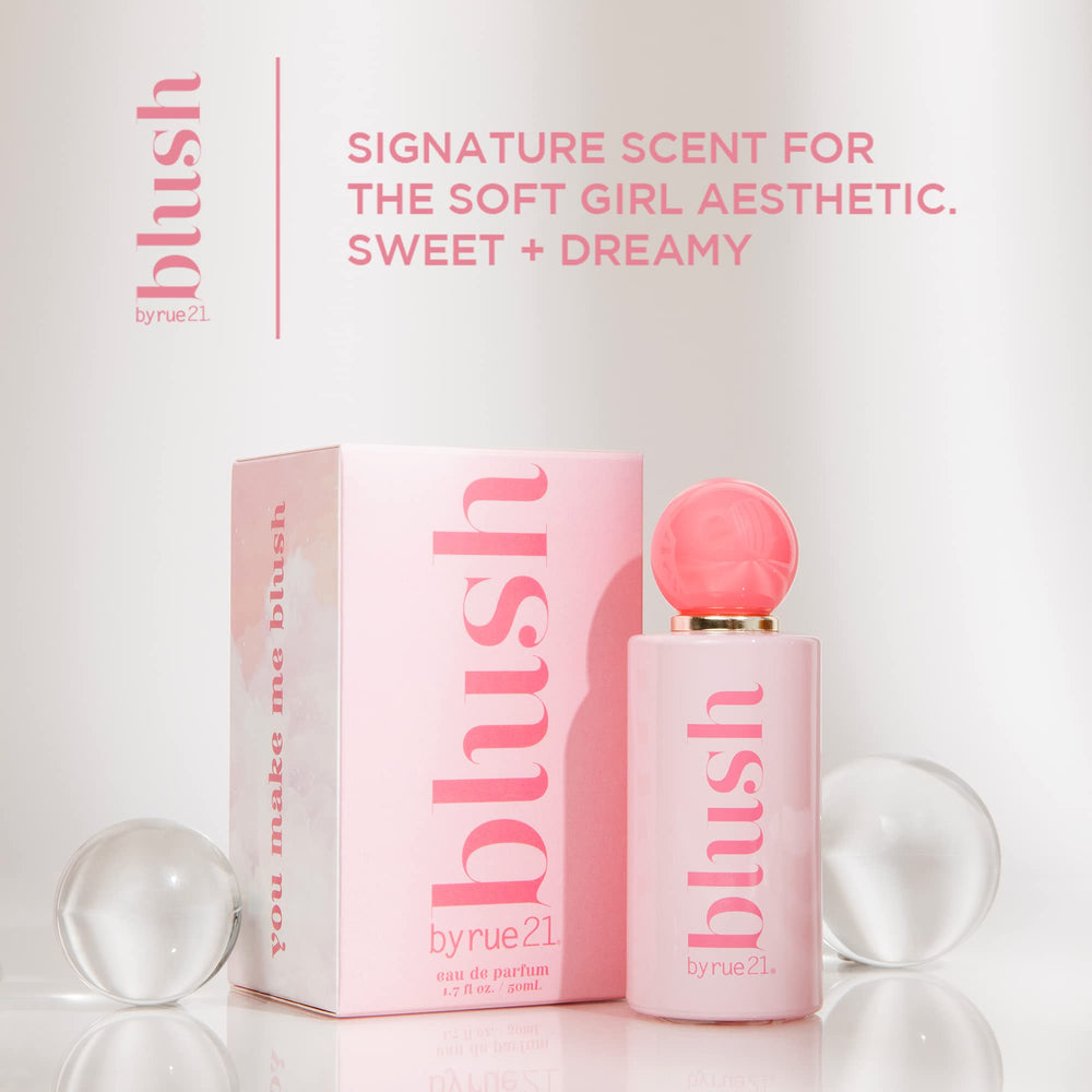 Rue 21 Blush Eau De Parfum rose-glass bottle for romantic vibes.