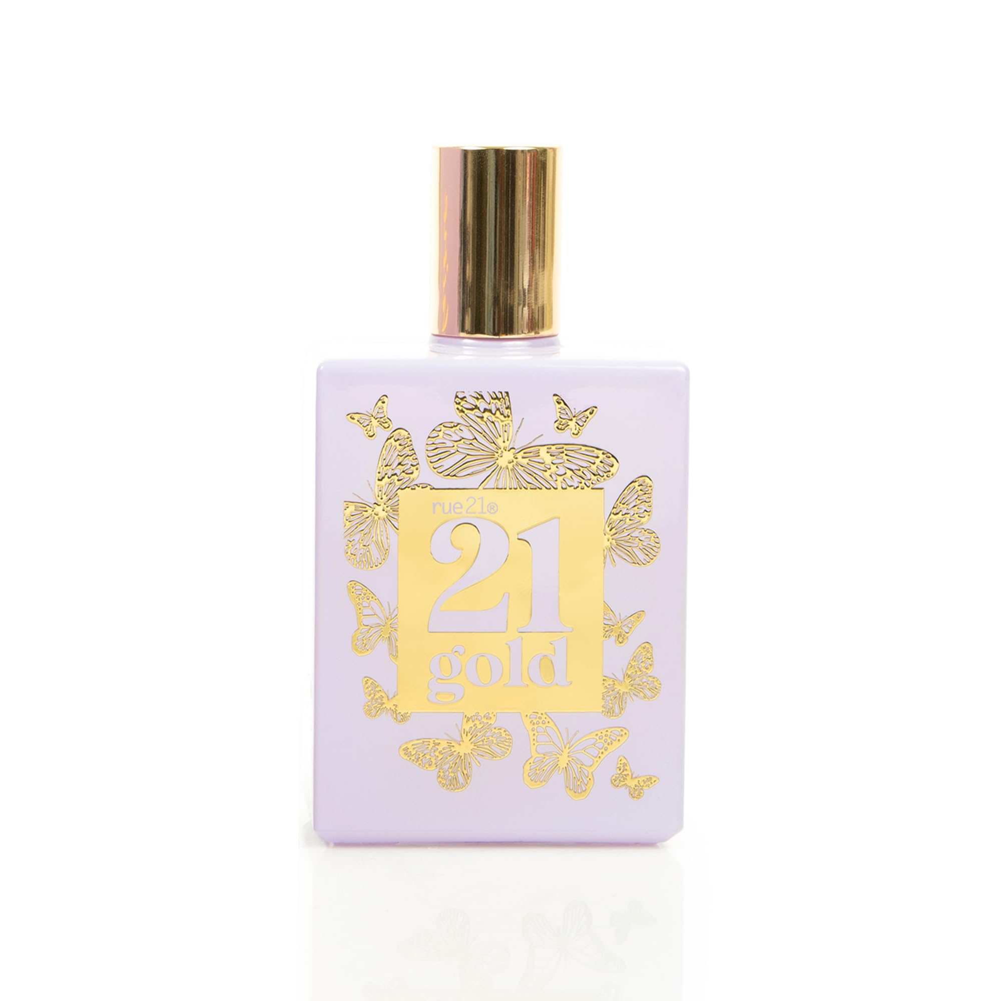 Close-up of Rue 21 Gold cap highlighting luxurious packaging