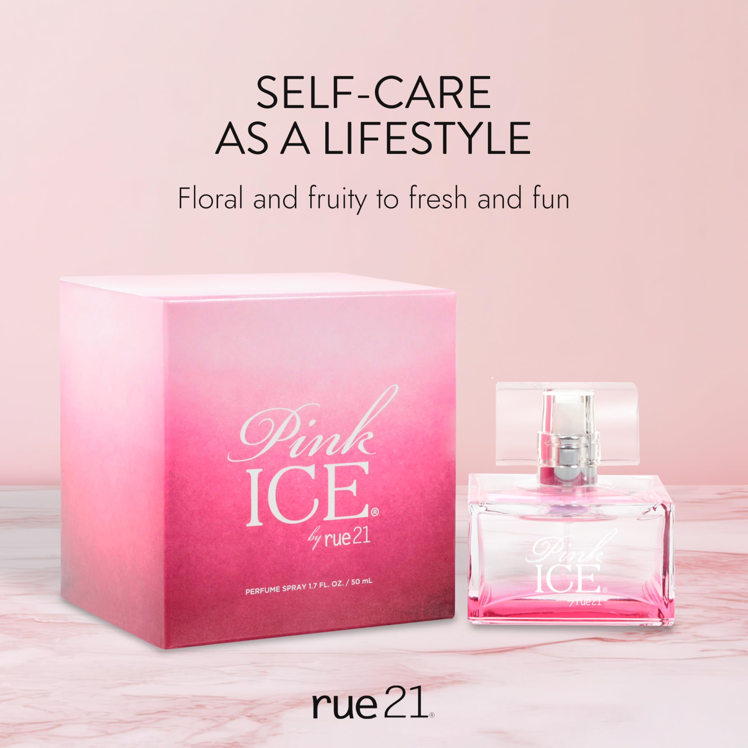 Rue 21 Pink Ice spray mist column illustrating fine mist release.
