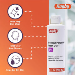 Rugby Benzoyl Peroxide Wash application on the face shows a simple daily routine